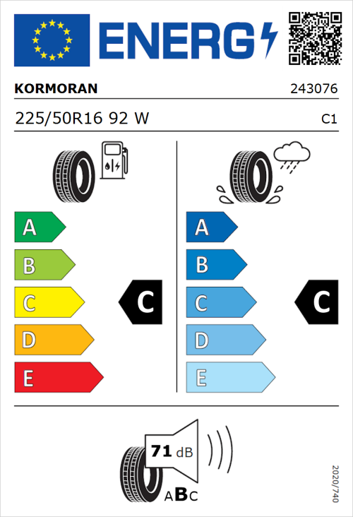 Tyre Label for Kormoran Road Performance 225/50R16 92W