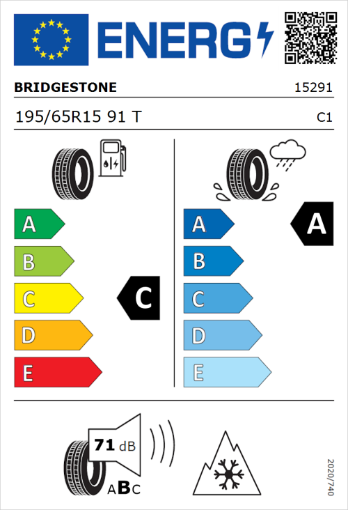 Tyre Label for Bridgestone Blizzak LM005 195/65R15 91T