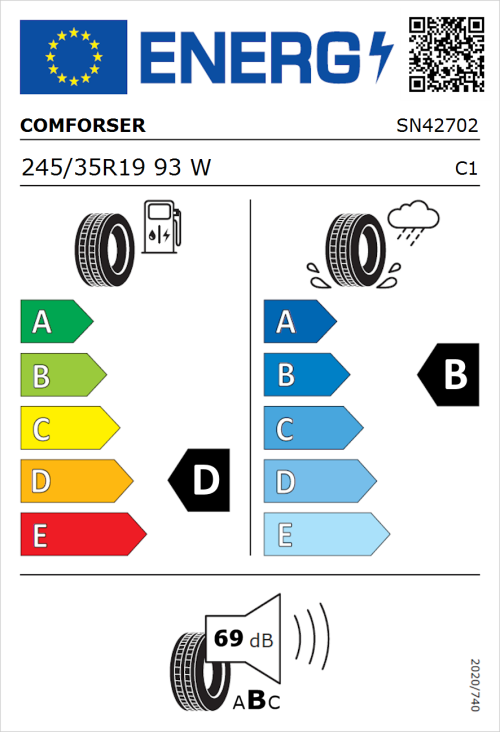 Tyre Label for Comforser CF710 245/35R19 93W