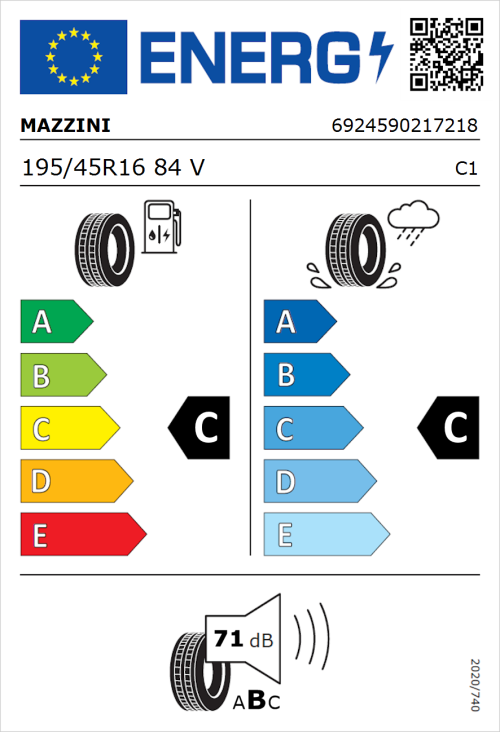 Tyre Label for Mazzini Mazzini Eco819 195/45R16 84V