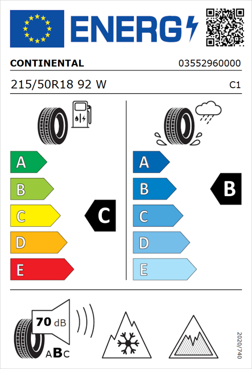 Tyre Label for Continental AllSeasonContact 2 215/50R18 92W