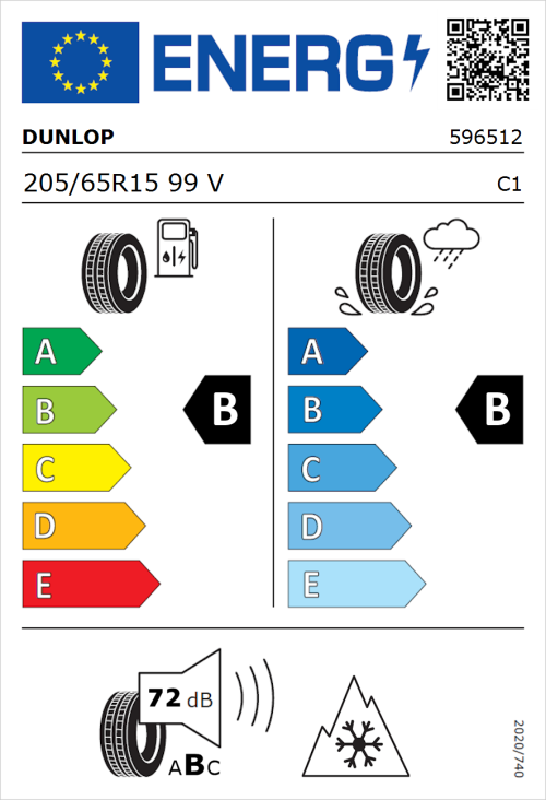 Tyre Label for Dunlop All Season 2 205/65R15 99V