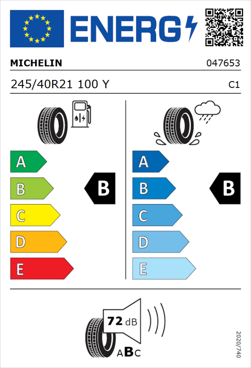 Tyre Label for Michelin Pilot Sport EV 245/40R21 100Y