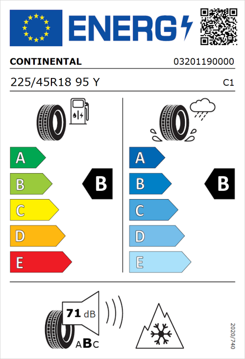 Tyre Label for Continental AllSeasonContact 2 225/45R18 95Y