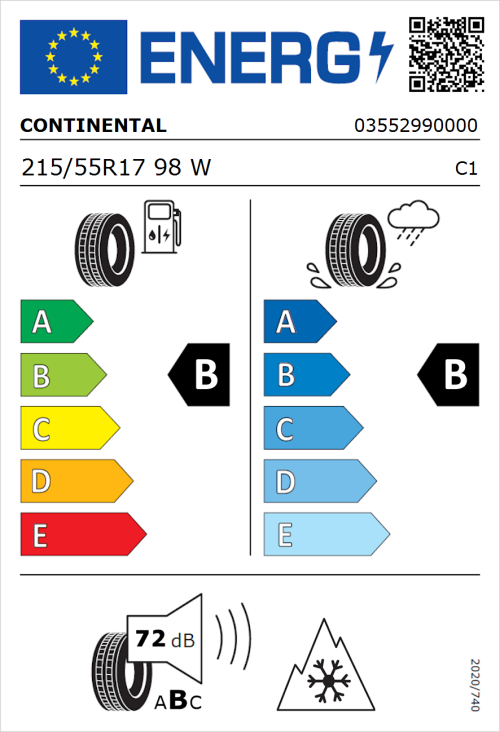 Tyre Label for Continental AllSeasonContact 2 215/55R17 98W