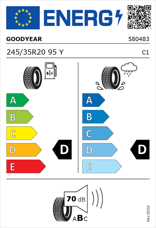 Tyre Label for Goodyear Eagle F1 SuperSport RS 245/35R20 95Y