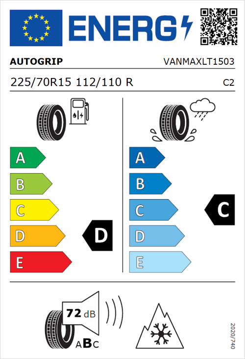 Tyre Label for Autogrip Vanmax 225/70R15 112/110R